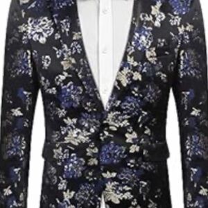 Men's Floral Blazer in Black and Blue